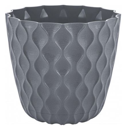 Горшок для цветов InGreen Wave с дренажной сеткой и съемным поддоном 1,4л,D145мм вулканический серый